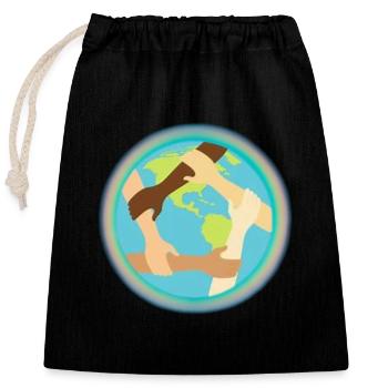 Unité mondiale et entraide - Sac cadeau en coton avec cordon (25 x 30 cm) - noir - Devant