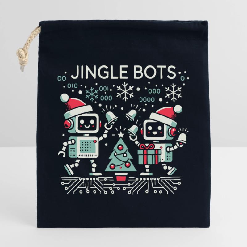 Jingle Bots - Christmas Robots with Binary Code Closable cotton gift bag (25x30cm)