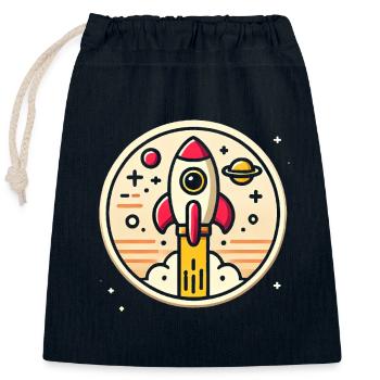 Fusée rétro perdue dans l’espace Graphique - Sac cadeau en coton avec cordon (25 x 30 cm) - bleu marine - Devant