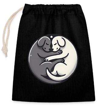 YinYang Sleeping Dogs Design - Closable cotton gift bag (25x30cm) - black - Front