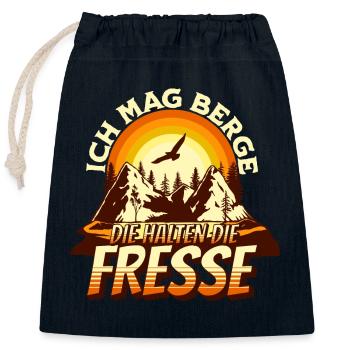 I like mountains that keep their mouths shut Hiking motif - Closable cotton gift bag (25x30cm) - navy - Front