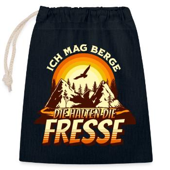 I like mountains that keep their mouths shut Hiking motif - Closable cotton gift bag (25x30cm) - navy - Front