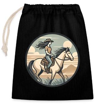 Badge graphique d’équitation vintage - Sac cadeau en coton avec cordon (25 x 30 cm) - noir - Devant