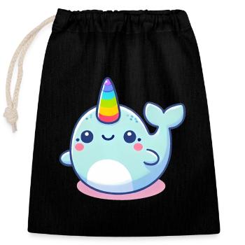 Mignon arc en ciel corne narval dessin animé - Sac cadeau en coton avec cordon (25 x 30 cm) - noir - Devant