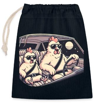 Cool poulets Road Trip Illustration - Sac cadeau en coton avec cordon (25 x 30 cm) - bleu marine - Devant