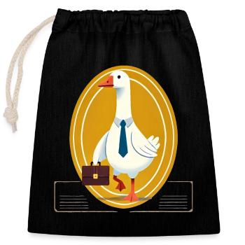Serious Goose in Suit with Briefcase - Closable cotton gift bag (25x30cm) - black - Front