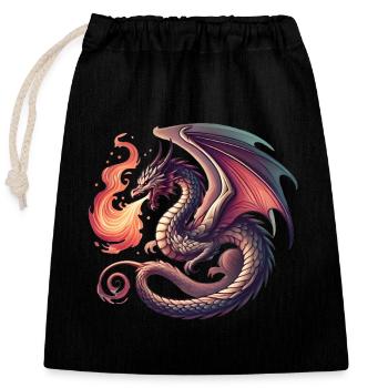 Fierce Dragon Breathing Fire Design - Closable cotton gift bag (25x30cm) - black - Front