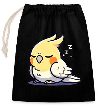 Sleeping Cockatiel Cartoon Illustration - Closable cotton gift bag (25x30cm) - black - Front