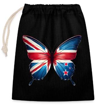 Drapeau de la Nouvelle-Zélande Papillon Design - Sac cadeau en coton avec cordon (25 x 30 cm) - noir - Devant