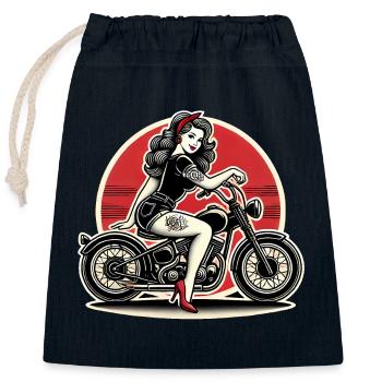 PinUp Girl auf Motorrad Design - Verschließbarer Geschenkbeutel aus Baumwolle (25x30cm) - Navy - Vorne