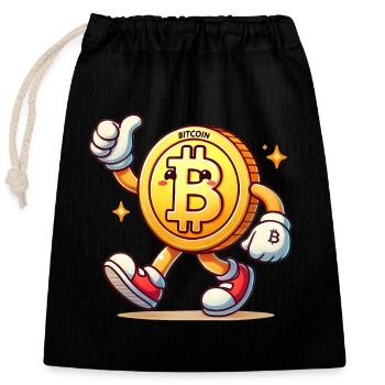 Personnage de dessin animé ludique Bitcoin Coin - Sac cadeau en coton avec cordon (25 x 30 cm) - noir - Devant