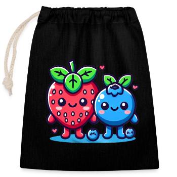Erdbeere Heidelbeere Kawaii Duo - Verschließbarer Geschenkbeutel aus Baumwolle (25x30cm) - Schwarz - Vorne