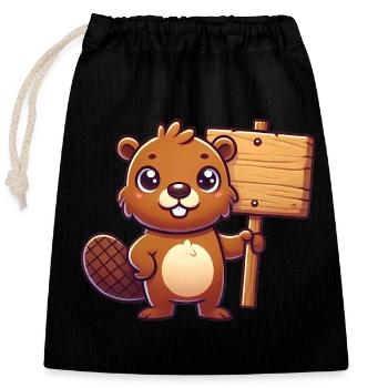 Adorable castor avec conception de panneau vierge - Sac cadeau en coton avec cordon (25 x 30 cm) - noir - Devant