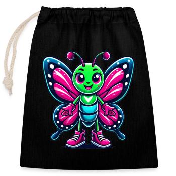 Personnage de papillon de dessin animé coloré - Sac cadeau en coton avec cordon (25 x 30 cm) - noir - Devant