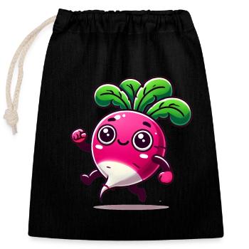 Personnage de radis de dessin animé heureux - Sac cadeau en coton avec cordon (25 x 30 cm) - noir - Devant