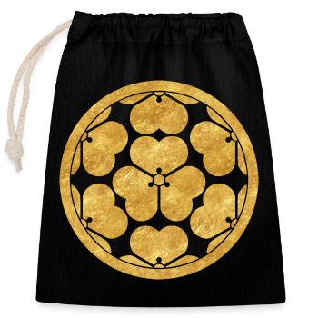 Vintage Faux Gold Chosokabe Japan Mon Oriental - Verschließbarer Geschenkbeutel aus Baumwolle (25x30cm) - Schwarz - Vorne