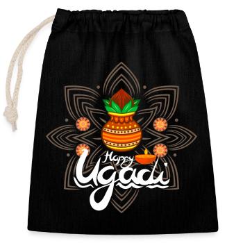 Happy Ugadi - Feier den Neuanfang mit Freude - Verschließbarer Geschenkbeutel aus Baumwolle (25x30cm) - Schwarz - Vorne