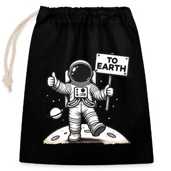 Thumbs Up Astronaut To Earth Design - Closable cotton gift bag (25x30cm) - black - Front