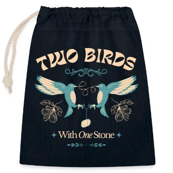 Two Birds with One Stone – Vintage Bird Motif - Closable cotton gift bag (25x30cm) - navy - Front
