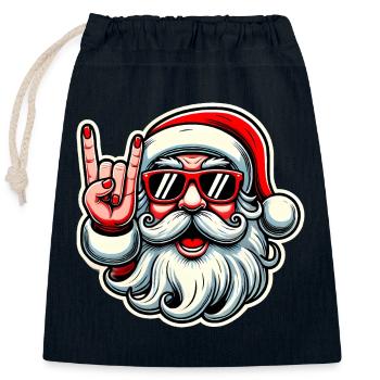 Rock On Santa Lustiges Weihnachtsdesign - Verschließbarer Geschenkbeutel aus Baumwolle (25x30cm) - Navy - Vorne