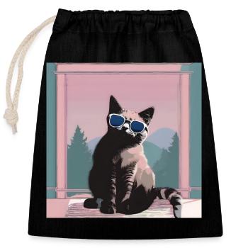 Cat in retro summer look - Closable cotton gift bag (25x30cm) - black - Front