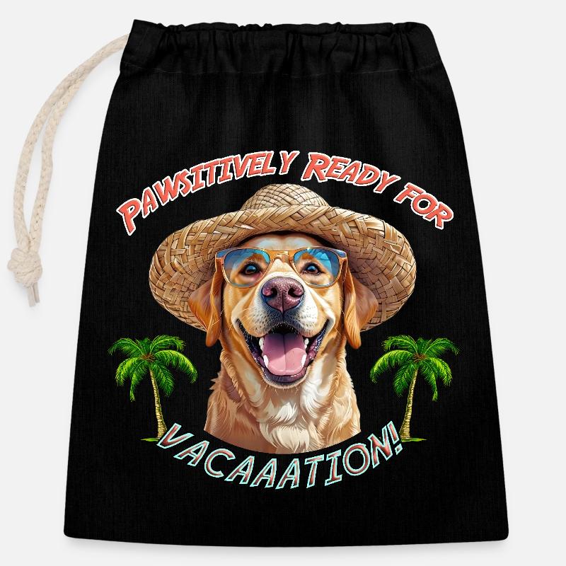 Labrador in summer look: Pawsitively Ready - Closable cotton gift bag (25x30cm) - black