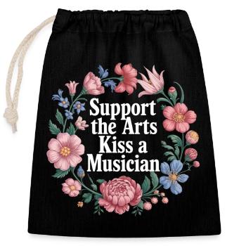 Support The Arts Kiss A Musician - Verschließbarer Geschenkbeutel aus Baumwolle (25x30cm) - Schwarz - Vorne