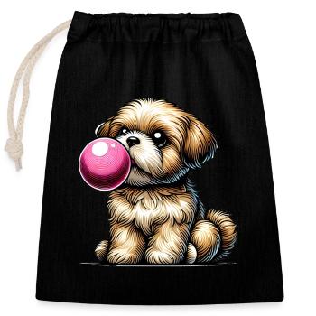 Verspielter Hund, der Kaugummi bläst - Verschließbarer Geschenkbeutel aus Baumwolle (25x30cm) - Schwarz - Vorne