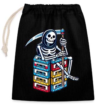 Retro Skeleton with Cassette Tapes - Closable cotton gift bag (25x30cm) - black - Front
