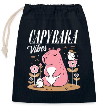 Ambiance détendue de Capybara - Sac cadeau en coton avec cordon (25 x 30 cm) - bleu marine - Devant