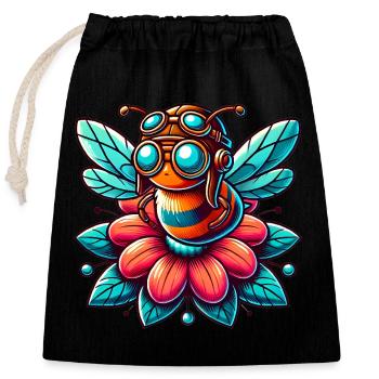 Abeille aviatrice mignonne sur la conception de la fleur - Sac cadeau en coton avec cordon (25 x 30 cm) - noir - Devant