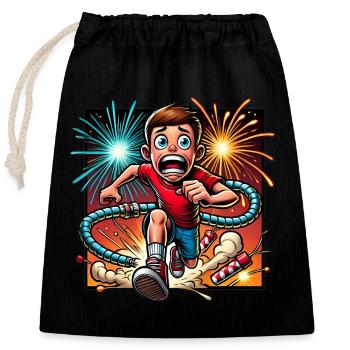Lustiges Feuerwerk Flucht Cartoon Design - Verschließbarer Geschenkbeutel aus Baumwolle (25x30cm) - Schwarz - Vorne