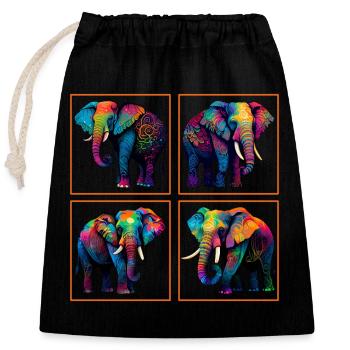 Éléphant coloré Éléphant Amoureux des animaux - Sac cadeau en coton avec cordon (25 x 30 cm) - noir - Devant