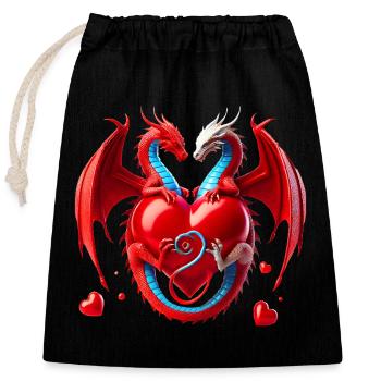 Duo d’amour au cœur de dragon - Sac cadeau en coton avec cordon (25 x 30 cm) - noir - Devant