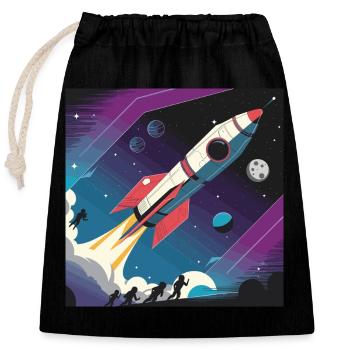 Lancement de fusée rétro – Design spatial futuriste - Sac cadeau en coton avec cordon (25 x 30 cm) - noir - Devant
