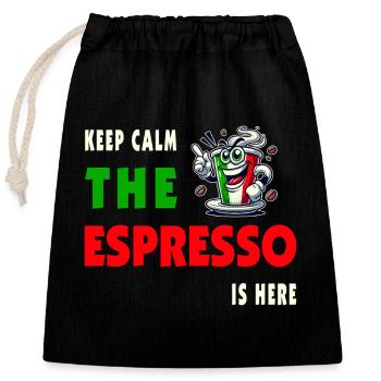 Espresso Italien / Kaffee Design - Verschließbarer Geschenkbeutel aus Baumwolle (25x30cm) - Schwarz - Vorne