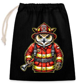 Hibou des pompiers – Le courage rencontre la sagesse - Sac cadeau en coton avec cordon (25 x 30 cm) - noir - Devant