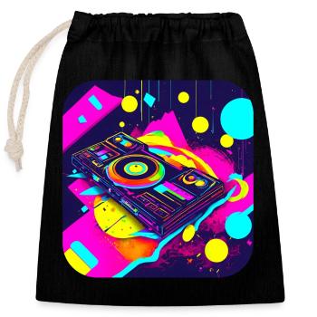 Fête des années 80 Vintage Fête à thème - Sac cadeau en coton avec cordon (25 x 30 cm) - noir - Devant