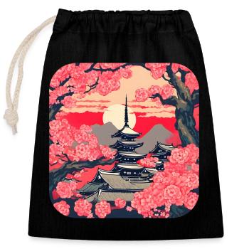 Temples, Japon, Culture Tour du Monde - Sac cadeau en coton avec cordon (25 x 30 cm) - noir - Devant