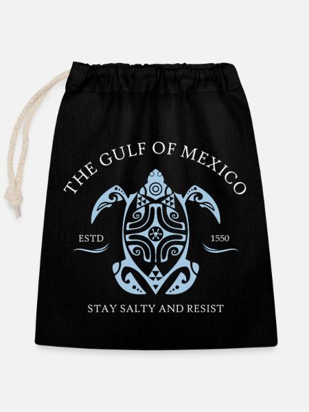 The Gulf of Mexico Estd 1550 Stay Salty And Resist - Verschließbarer Geschenkbeutel aus Baumwolle (25x30cm) - Schwarz