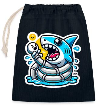 Lustiger Haibiss-Cartoon Sticker - Verschließbarer Geschenkbeutel aus Baumwolle (25x30cm) - Navy - Vorne