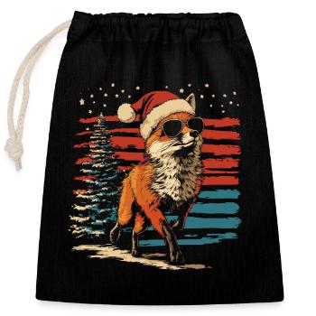 Renard cool avec chapeau de père Noël et lunettes de soleil - Sac cadeau en coton avec cordon (25 x 30 cm) - noir - Devant
