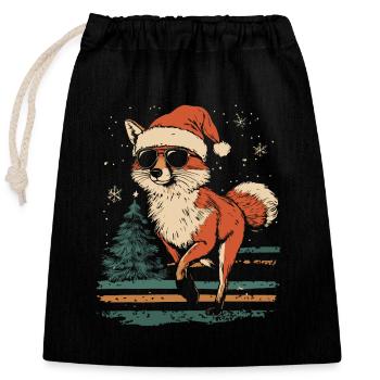 Renard avec chapeau de Père Noël et lunettes de soleil - Sac cadeau en coton avec cordon (25 x 30 cm) - noir - Devant