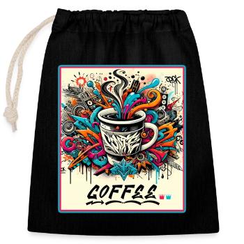 Kaffee Graffiti Explosion - Verschließbarer Geschenkbeutel aus Baumwolle (25x30cm) - Schwarz - Vorne