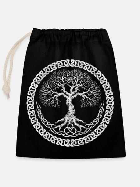 Yggdrasil Baum des Lebens - Verschließbarer Geschenkbeutel aus Baumwolle (25x30cm) - Schwarz