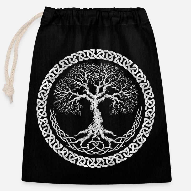 Yggdrasil Baum des Lebens - Verschließbarer Geschenkbeutel aus Baumwolle (25x30cm) - Schwarz