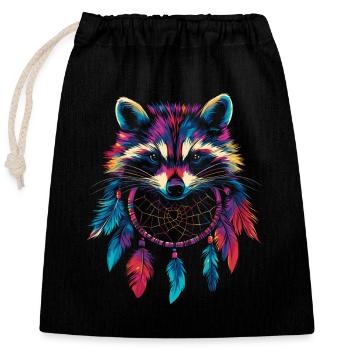 Raccoon Dream Catcher - Closable cotton gift bag (25x30cm) - black - Front