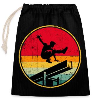 Retro Skater Silhouette auf Sonnenuntergang Streifen - Verschließbarer Geschenkbeutel aus Baumwolle (25x30cm) - Schwarz - Vorne