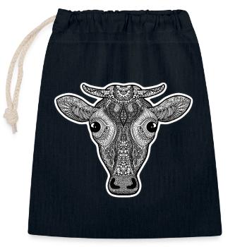 Motif d’ornement de tête de vache - Sac cadeau en coton avec cordon (25 x 30 cm) - bleu marine - Devant