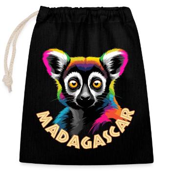 Lémurien de Madagascar - Sac cadeau en coton avec cordon (25 x 30 cm) - noir - Devant